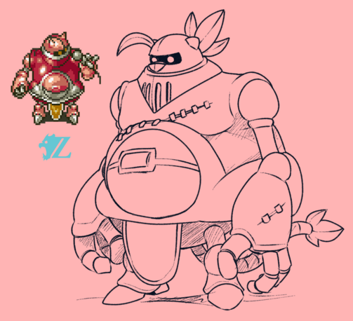 My lion fursona Zeiros, but in the style of Akira Toriyama's Gato/Gonzales from "Chrono Trigger". Very round shapes, very mechanical, but still with that lion shape to him.