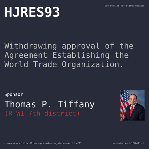 Description of HJRES93, and a depiction of its sponsor, Thomas P. Tiffany.