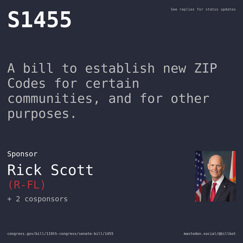 Description of S1455, and a depiction of its sponsor, Rick Scott.