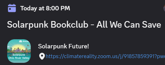 Today 8pm
Solarpunk bookclub - All We Can Save
Solarpunk Future!