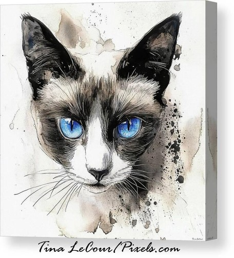 This is a watercolor portrait of a black and white with striking blue eyes against a white textured background.