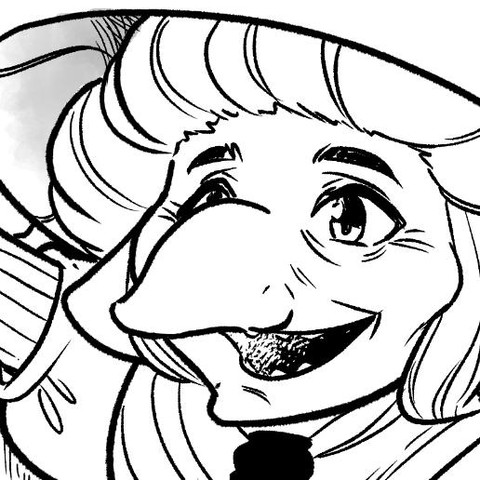 Small cropped part of a black and white planner with a happy middle aged goblin smiling