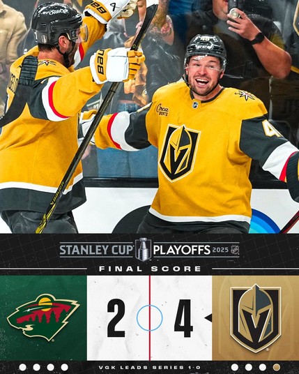 Final score: Golden Knights defeat Wild 4-2. VGK leads series 1-0.