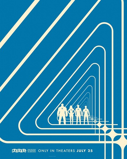 The image is a promotional poster for a Marvel Studios film. Here's a breakdown of what's visible:
 * Abstract Background: The main visual element is a series of concentric, rounded triangular shapes in shades of blue, outlined with white. This creates a sense of depth and perspective, drawing the eye inward.
 * Silhouetted Figures: Near the bottom center, five white silhouetted figures are depicted walking towards the viewer within the abstract design. They appear to be stylized superhero characters.
 * Text: Below the abstract design and figures, the following text is present:
   * "MARVEL STUDIOS" (smaller font)
   * "ONLY IN THEATERS JULY 25" (larger, prominent font)
 * Top Left: The time "11:01" is visible.
 * Top Right: Standard status bar icons are present (Wi-Fi, battery, etc.).
 * Bottom: A thin white line separates the poster image from what appears to be the bottom of a phone screen with small colored indicators.
Based on the text, this is likely a teaser poster announcing a Marvel Studios movie that will be released exclusively in theaters on July 25th. The abstract design and silhouetted figures suggest a potentially unique or mysterious film.